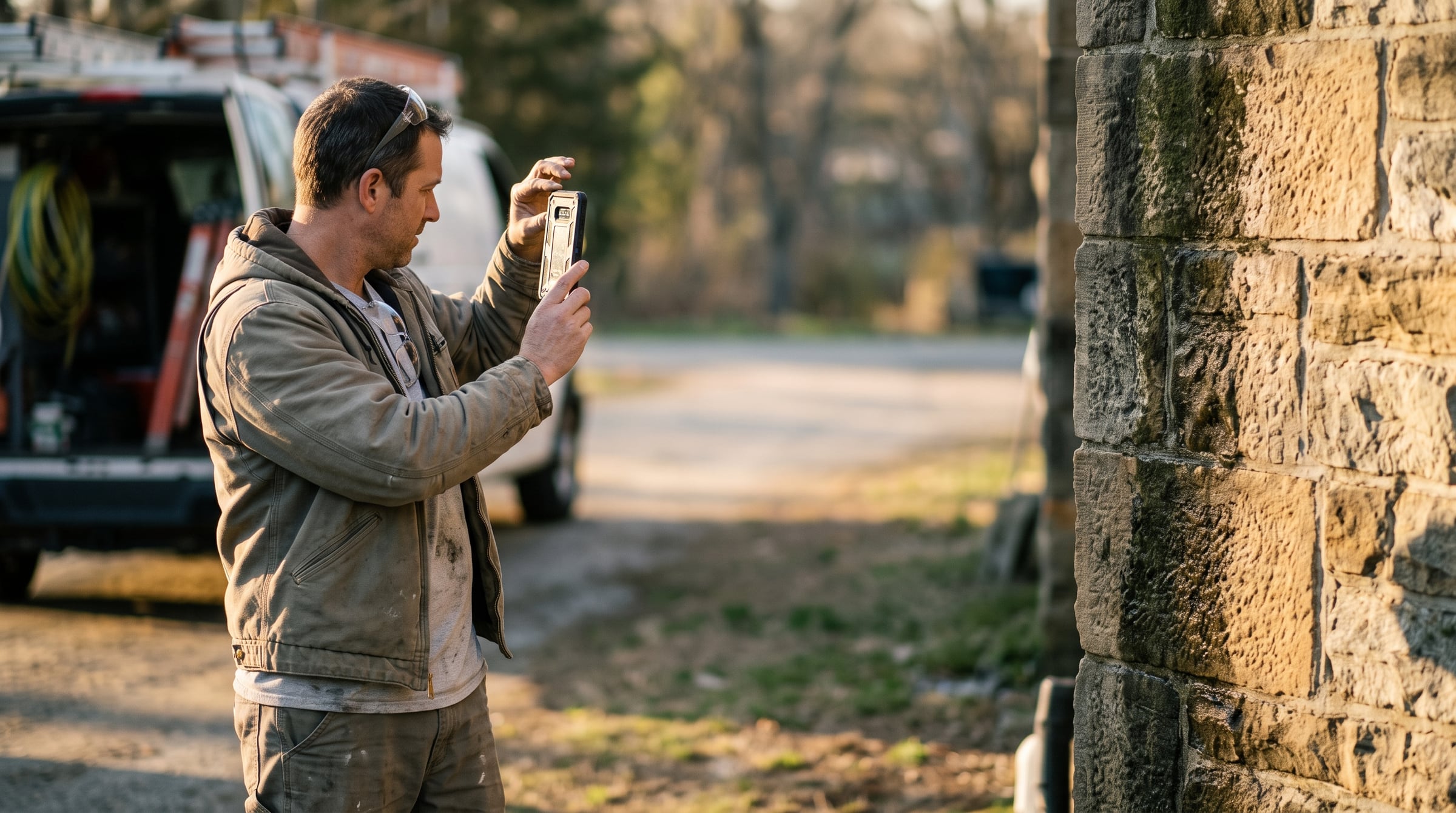 A business owner photographing a finished result with a phone