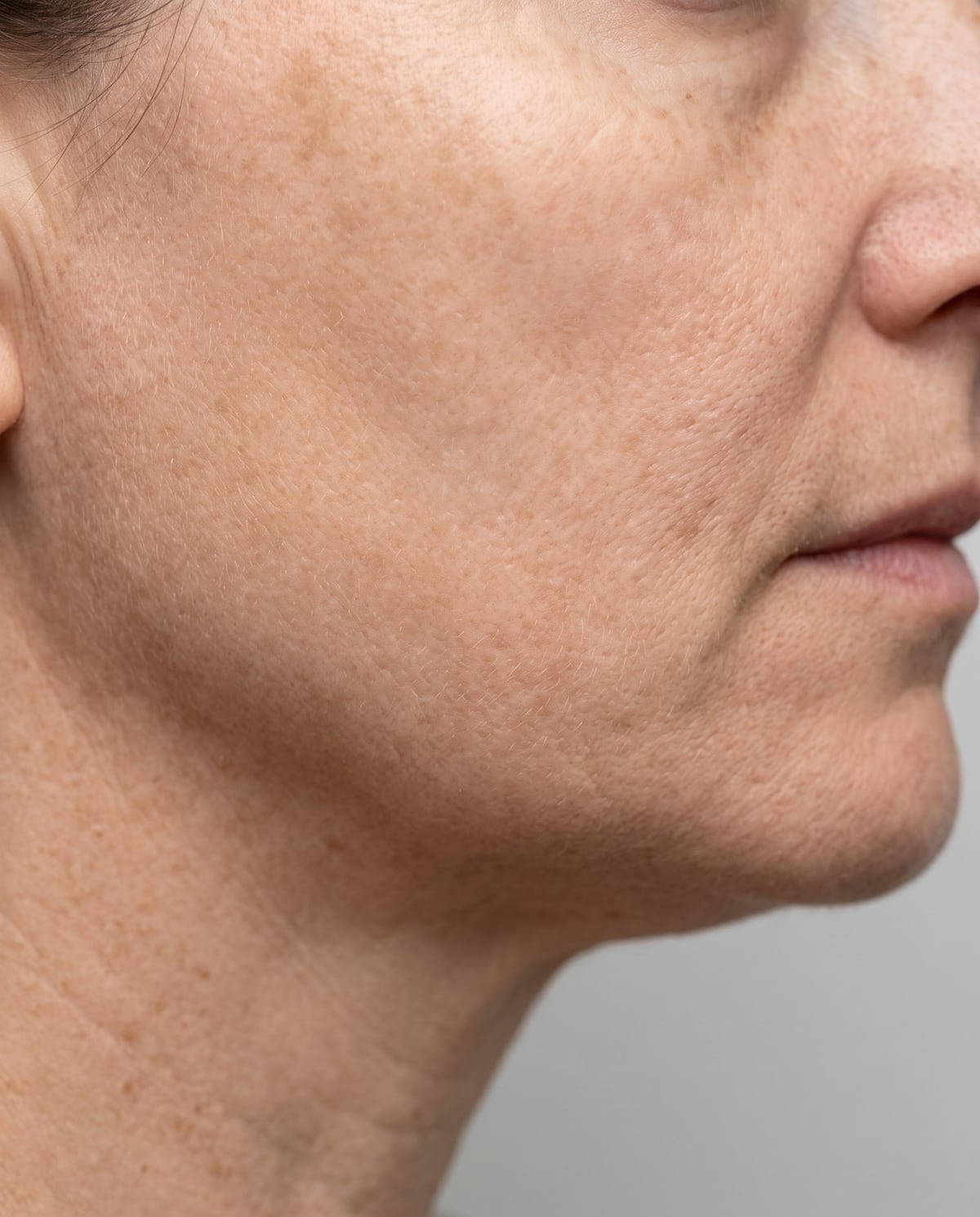 The same cheek after treatment, clearer skin